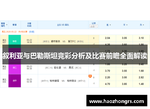叙利亚与巴勒斯坦竞彩分析及比赛前瞻全面解读